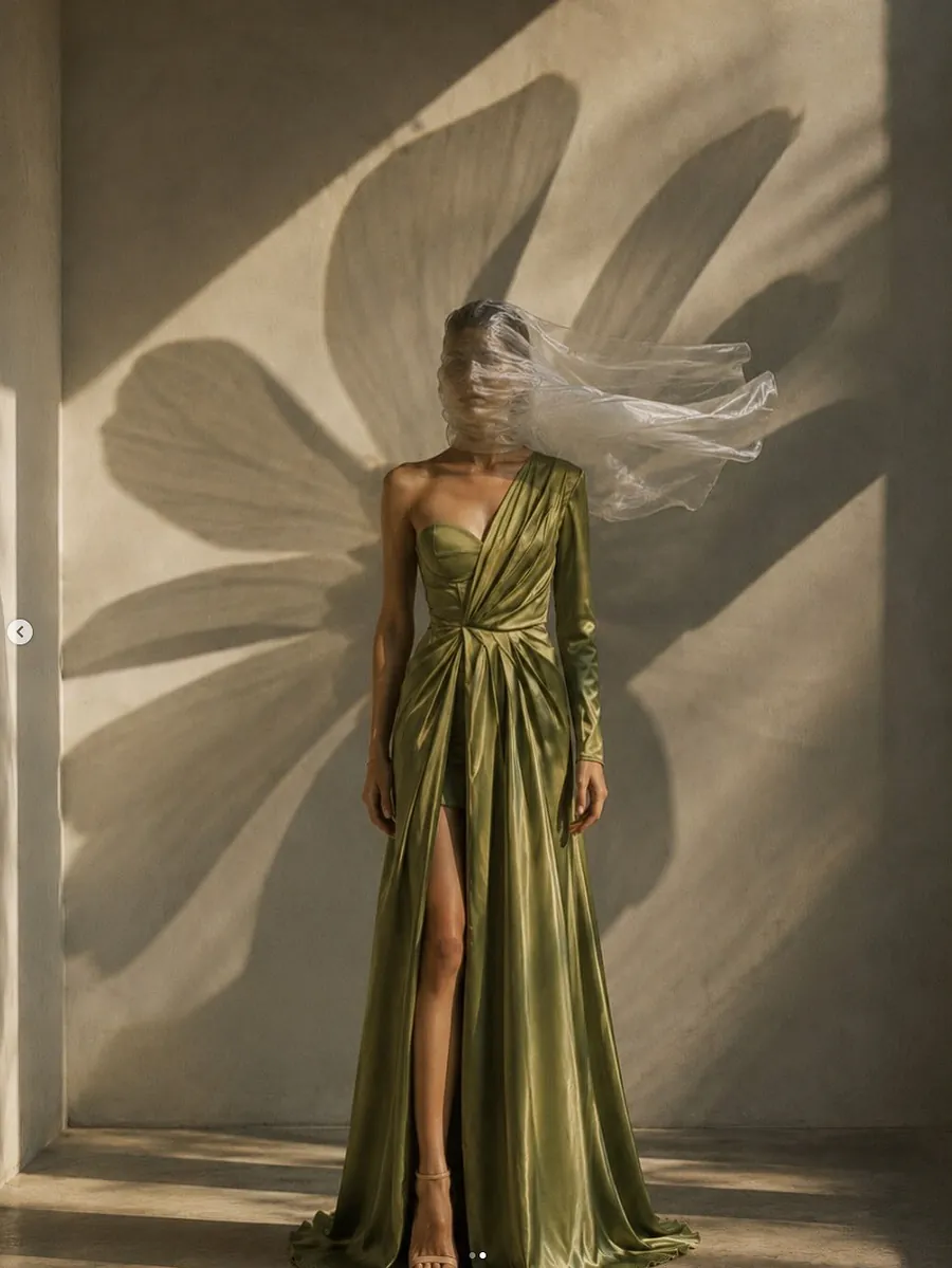 Vestido verde de silueta fluida